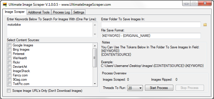Ultimate Image Scraper Main Screen